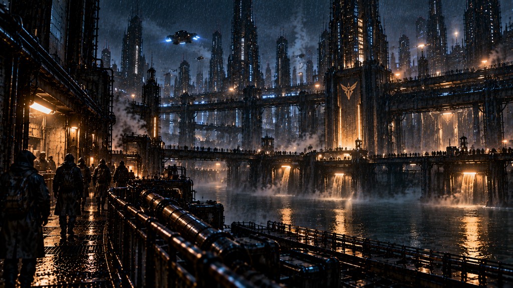 Cinderwell across the water at night.